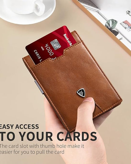 RUNBOX Mens Slim Wallet with Money Clip RFID Blocking Bifold Credit Card Holder for Men with Gift Box