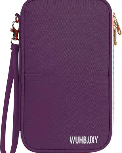Multifunctional, Practical, RFID Family Passport holder, Travel wallet (Purple), Travel document manager, Passport Bag, Three-layer Design, Multiple Pockets，Big Storage