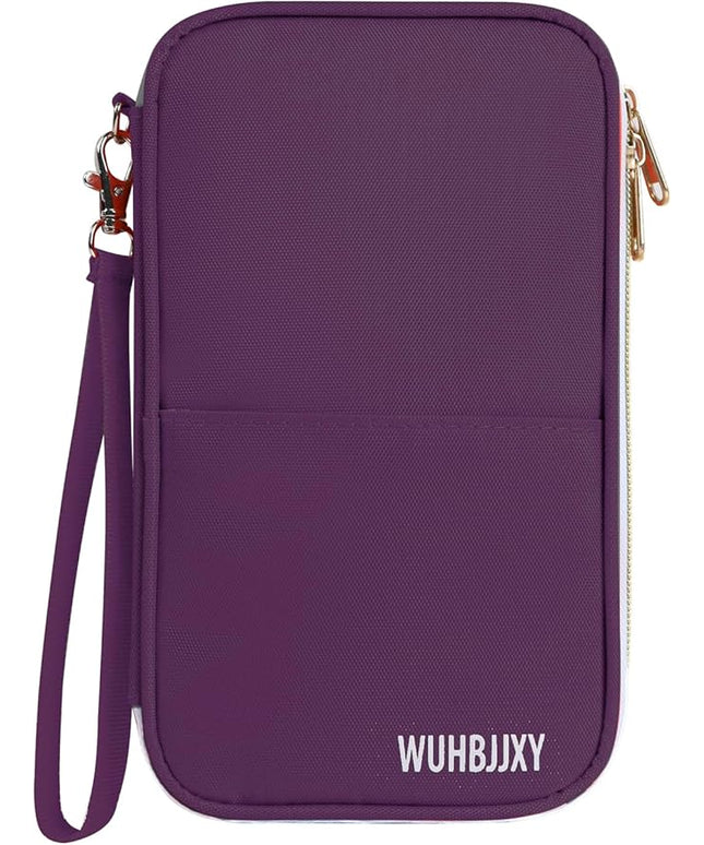 Multifunctional, Practical, RFID Family Passport holder, Travel wallet (Purple), Travel document manager, Passport Bag, Three-layer Design, Multiple Pockets，Big Storage