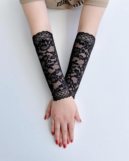 Women's Short Lace Gloves Fingerless for Driving Wedding Wrist Length Bridal Prom Gloves