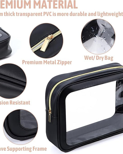 3PCS Diaper Bag Organizer Pouch Set, TSA Approved Toiletry Bag，Clear Waterproof TPU Makeup Bag Set Travel Organizer Bags for Women and Kids