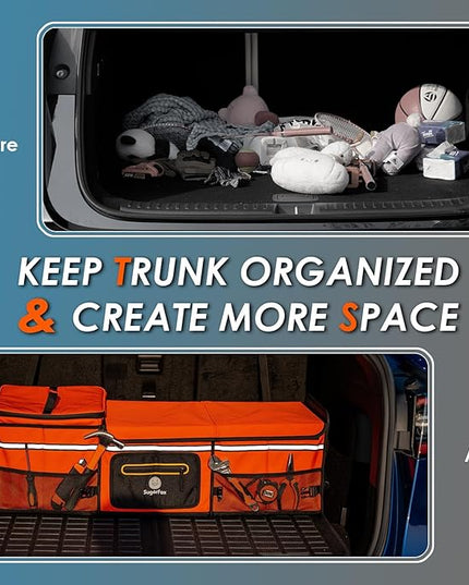 95L Car Trunk Organizer & Storage With 26L Ice Pack, Waterproof Foldable | Trunk Organizers for SUVs & Cars, Car Storage Organizer, Great Gift for Drivers (Orange-M004)