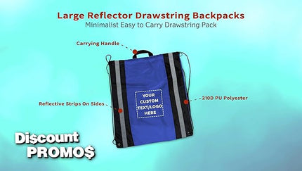DISCOUNT PROMOS Custom Classic Polyester Drawstring Backpack Set of 10/50/100, Personalized Bulk Pack - Great for Travelling, Gym and for Everyday Use - Blue