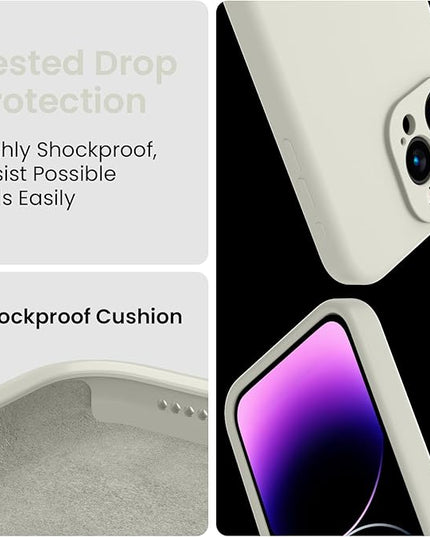 FireNova Designed for iPhone 15 Pro Case, Silicone Upgraded [Camera Protection] Phone Case with [2 Screen Protectors], Soft Anti-Scratch Microfiber Lining Inside, 6.1 inch, Stone