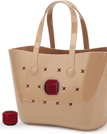 Tote Tunes Waterproof Mini Bluetooth Speaker Compatible with Bogg-Style Tote Bags – Wireless Portable Sound with Secure Rivet Attachment (Topaz Rhinestone)