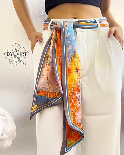 Head Scarf Purse Handle Neck Satin Hair Scarfs For Bag Lightweight Silky Long Thin Women's Fashion Scarves 59 * 5.9”