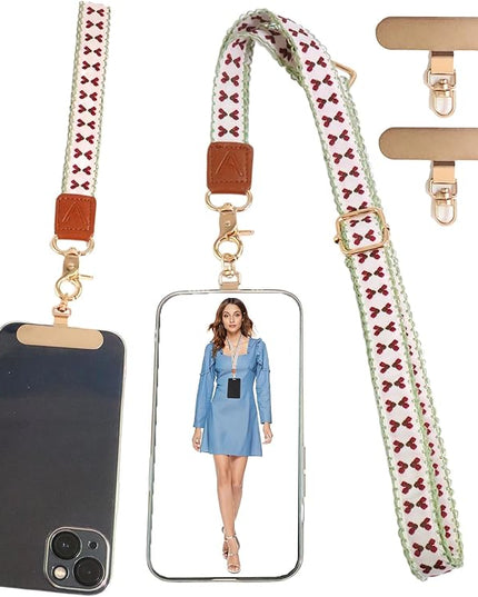 LEMEDE Phone Charm Lanyard, Gold Buckle Adjustable Crossbody and Wrist Strap with 2pcs 360-Degree Rotatable Phone Pad