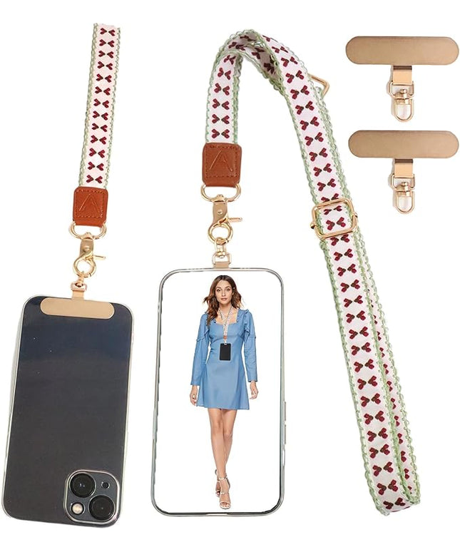 LEMEDE Phone Charm Lanyard, Gold Buckle Adjustable Crossbody and Wrist Strap with 2pcs 360-Degree Rotatable Phone Pad