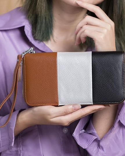 Moflycom Womens Wallet RFID Blocking Genuine Leather Multi Credit Card Large Capacity Zip Around Clutch Travel Purse Wristlet