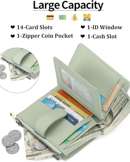 GAEKEAO Small Wallets for Women Leather RFID Blocking Bifold Zipper Pocket Wallet Card Case Purse with ID Window