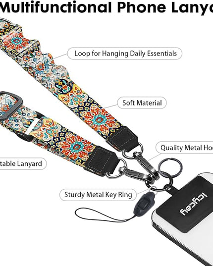 Phone Lanyard Crossbody, Boho Cell Phone Strap for Around The Neck Adjustable, Anti Theft Cute Lanyard for iPhone Case ID Holder Keys Accessories Travel Essential