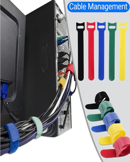 120 Pack Reusable Cable Ties 6 Inch - Adjustable Multi-Color Cord Ties & Cable Straps for Wire Management - Hook and Loop Cord Organizer for Electronics, PC & Desk - Strong Grip Zip Tie Alternative