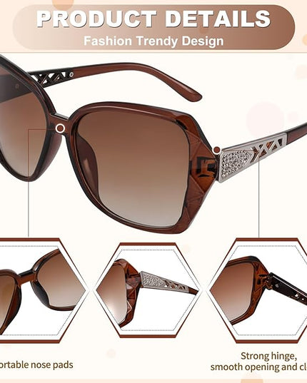 DragonflyDreams 4 Pcs Women Large Sunglasses, UV 400 Glasses Oversized Classic Trend Ladies Sunglasses Sparkling Large Frame