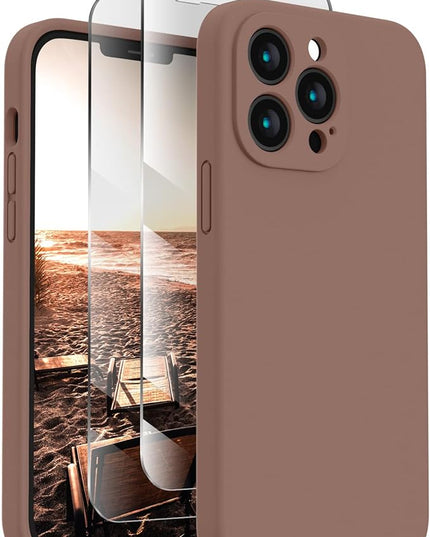 FireNova Designed for iPhone 13 Pro Max Case, Silicone [Camera Protection] Phone Case with [2 Screen Protectors], Soft Anti-Scratch Microfiber Lining Inside, 6.7 inch, Light Brown