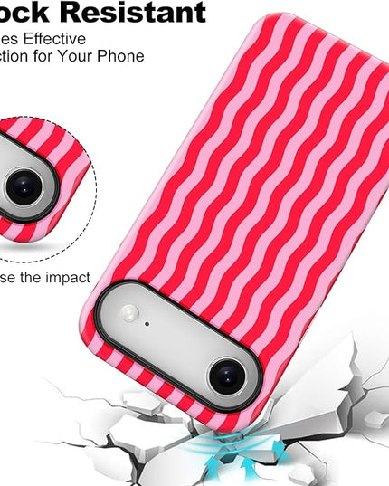 Magnetic for iPhone 17 Air Case Cute Wavy Stripes Phone Case, Shockproof Slim TPU and Hard PC Protective Phone Cover Compatible with MagSafe Designed for Women Girls, Red
