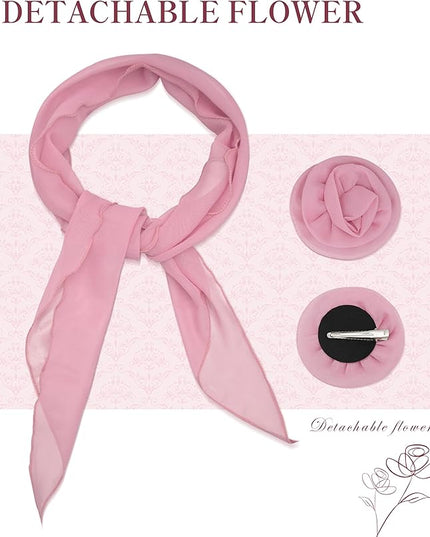 Chiffon Scarf for Women, Removable Flower Neck Scarf Light Soft Fashion Rose Scarves Versatile Headband or Hair Band