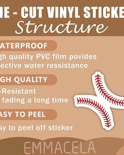 (3PCS) Baseball Stickers, Baseball Seams Decal Waterproof Vinyl Sticker for Water Bottle, Tumbler, Scrapbook, Helmet, Laptop, Gift for Boys Girls Team Baseball Lovers, Size 3" x 2.9 "