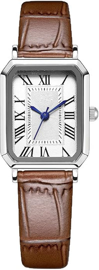 PASOY Vintage Womens Watch Analog Quartz Waterproof Ladies Watches for Women with Leather Strap Square Dial