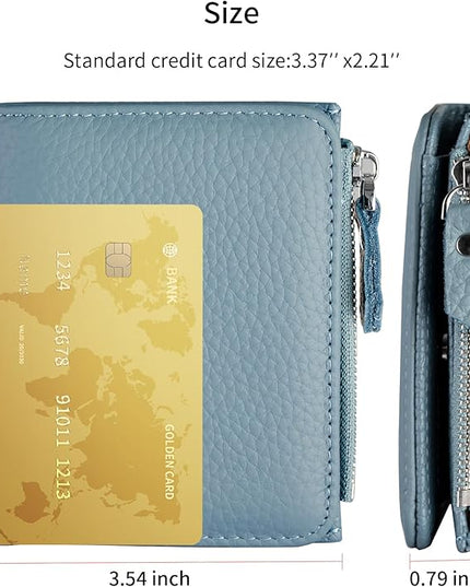 ilovever Small Wallet Women Soft Leather RFID Blocking Card Holder with Zipper Pocket Bifold wallet,Blue
