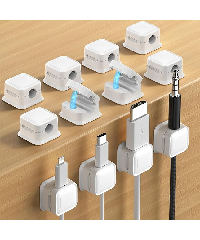 12 Pack Magnetic Cord Organizer Holder,Strong Adhesive Desk Cable Management Easy Open,Organize Phone Charging Cords Wire Holder Organizer Neatly for Home,Office,Car,Desk,Nightstand-White