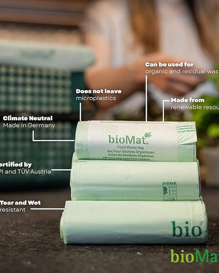bioMat 64 Gallon Compostable Compost Bin Liners, 10 Count, Extra Large Kitchen Compost bags for Food Waste, BPI ASTM D6400 Certified Kitchen Food Scrap Waste Bags