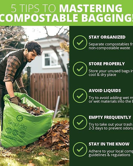 60-64 Gallon Compostable Trash Bags 12 Bags with Flat-Top Large Compost Bags Thick 1.57 Mil, 242.72 Liter Lawn and Yard Waste Bag for Outdoor Garden ASTM D6400, US BPI and OK Compost Home Certified
