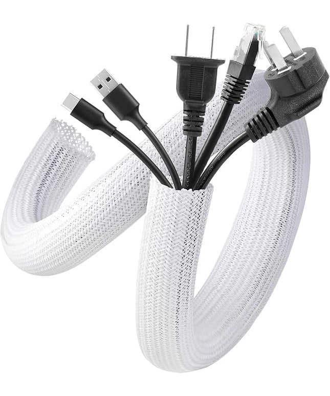 AGPTEK Cable Sleeve Cover, 20ft - 1 inch Desk Cord Organizer Cable Hider, Home Office Wire Management Computer TV Wire Loom Tubing, Pet Proof Cord Protector, from Cat Dog Chewing, White