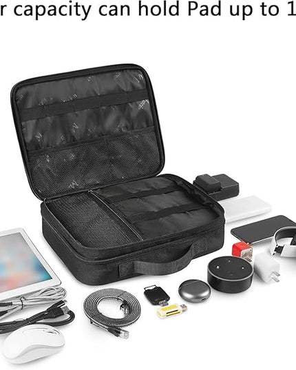 MATEIN Cable Organizer Bag, Large Travel Storage Bag Sturdy Tool Case with Handle for Phone Cord Electronics Accessories, Carrying Case for Tablet (Up to 12.9inch), Powerbank, Hard Drive, Black