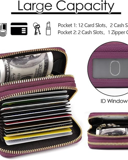 imeetu RFID Credit Card Holder, Small Leather Zipper Card Case Wallet for Women