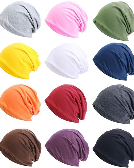 Tergy 4/10/12 Pieces Unisex Beanie Hats for Men Women Slouchy Beanie Hip-Hop Caps Lighweight Soft Skull Caps for Chemo Sleep