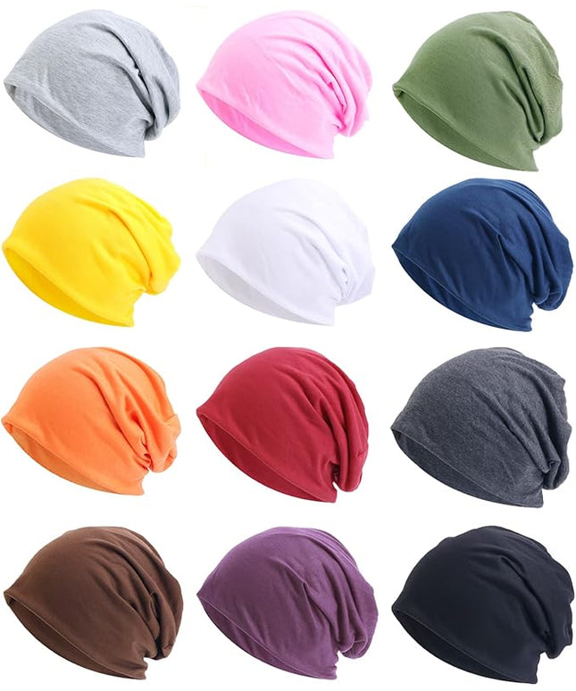Tergy 4/10/12 Pieces Unisex Beanie Hats for Men Women Slouchy Beanie Hip-Hop Caps Lighweight Soft Skull Caps for Chemo Sleep