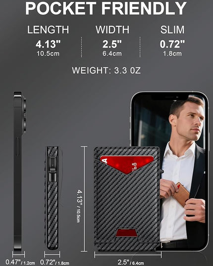 GHUKY Wallet for Men RFID Wallet with Money Clip, Slim Pop Up Card Holder for 10-12 Cards, Minimalist Smart Credit Card Case with ID Window, Bifold Metal Wallet for Front Pocket, Gifts for Men