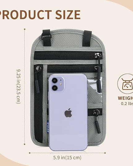 Passport Holder for Travel, RFID Travel Pouch Neck Wallet, Waterproof Passport Wallet for Women and Men, Gray