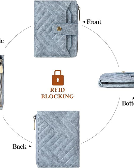 FALAN MULE Small Wallet for Women Leather Bifold Compact RFID Blocking with ID Window