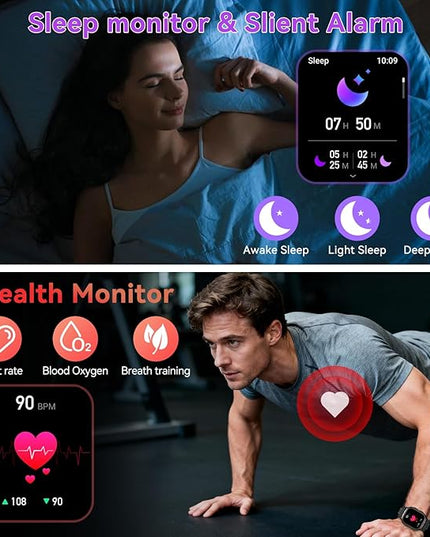 Smart Watch for Men Fitness Tracker: Make/Answer Call Military Smart Watches for Men Digital Watches Heart Rate Monitor Waterproof Running Smartwatch Android Phones iPhone Samsung Compatible 2 Bands