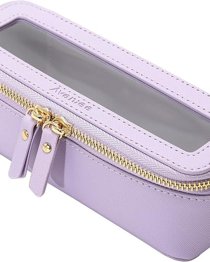 Aveniee Clear Makeup Brush Bag, Slim Brush Holder Cosmetic Case, Small Travel Toiletry Bag for Women, Thin Make up Bags with Dual Zipper, Cute Travel Essentials Srorage Bag.Lilac