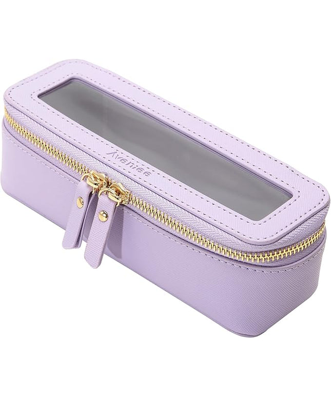 Aveniee Clear Makeup Brush Bag, Slim Brush Holder Cosmetic Case, Small Travel Toiletry Bag for Women, Thin Make up Bags with Dual Zipper, Cute Travel Essentials Srorage Bag.Lilac