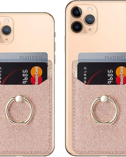 BIAJIYA Phone Card Holder RFID Leather Wallet Credit Adhesive Cell Case Stick-on Card Holder for Women and Men Back of Phone for Most of Smartphones