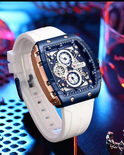 PASOY Luxury Chronograph Watches for Mens Rubber Strap Black Waterproof Date Analog Quartz Watch