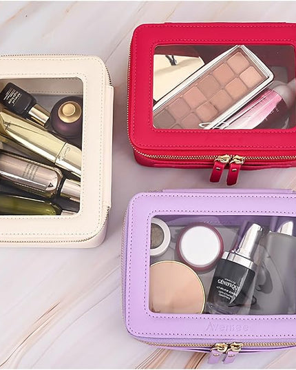 Aveniee Clear Makeup Bag Organizer, Travel Toiletry Bag Cosmetic Case for Women, Portable Make Up Skincare Pouch Car Organizer Bag with Zippers for Essentials,Lilac
