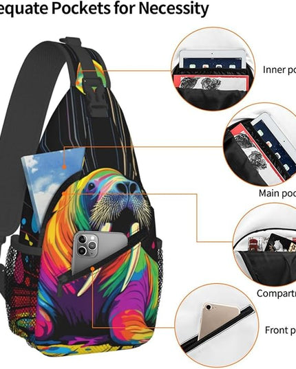 Animal Face Sling Bag Crossbody Bags Chest Bag Backpack for Travel Running and Hiking for Men Women Colorful Sea Lion