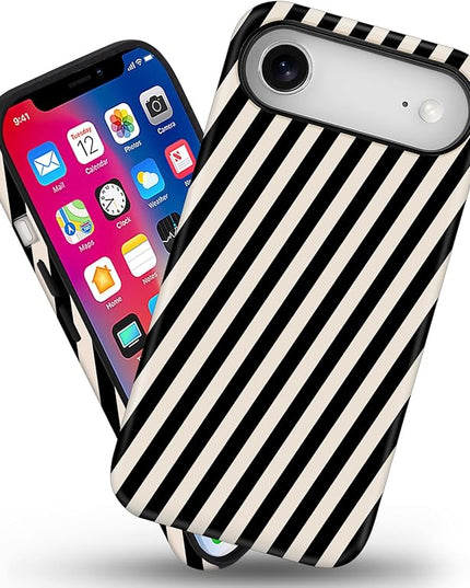 Magnetic for iPhone 17 Air Case Cute Diagonal Stripes Phone Case, Shockproof Slim TPU and Hard PC Protective Phone Cover Compatible with MagSafe Designed for Women Girls,Black and White