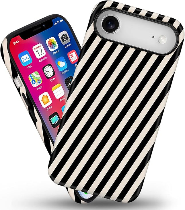 Magnetic for iPhone 17 Air Case Cute Diagonal Stripes Phone Case, Shockproof Slim TPU and Hard PC Protective Phone Cover Compatible with MagSafe Designed for Women Girls,Black and White
