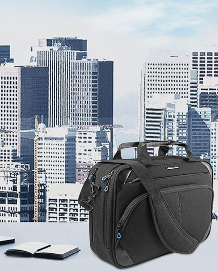 KROSER Laptop Bag 15.6 Inch Briefcase Messenger Bag Water Repellent Computer Case Shoulder Bag Durable Tablet Sleeve with RFID Pockets for Business/College/Women/Men - Black/Blue