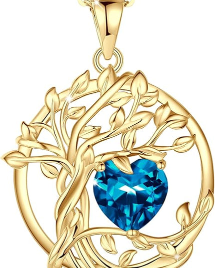 FANCIME Tree of life Birthstone necklace Sterling Silver Pendant Birthstone Necklace Gemstone Anniversary Birthday Jewelry Christmas Gifts for Mom Her Wife