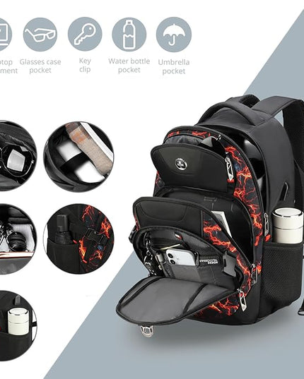 Swissdigital Laptop Backpack with USB Charging Port, Travel Backpack Fits 15.6 inches Computer, 31L Backpack for Men, Flame Red | SD803-97