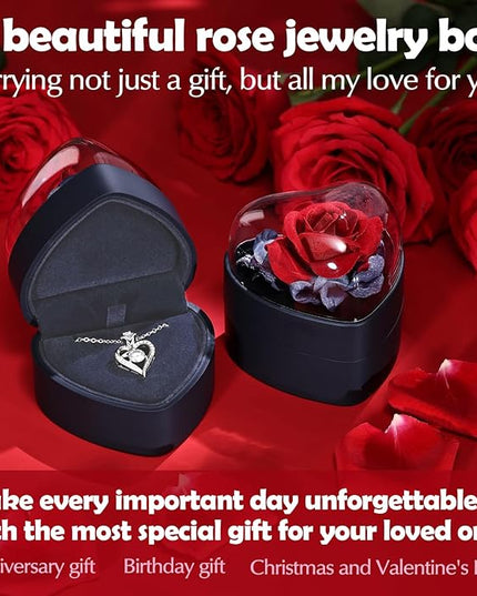 Rose Heart Pendant Necklace Gifts for Wife, Engraved 'I love you' Gift for Wife Girlfriend, Anniversary Birthday Eternity Jewelry Present for Women, Moissanite Necklace Gift for Her