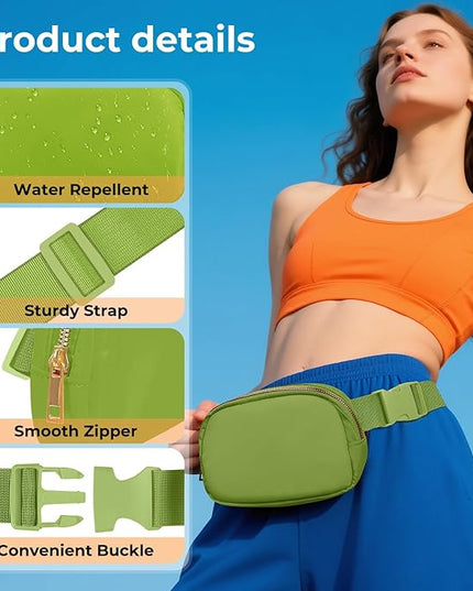 Cwualo Belt Bag Zipper Fanny Pack Crossbody Bags for Women,Fashion Nylon Waist Packs, Water Repellent Two Way wear with Adjustable Strap Gifts for Teenage Girls Women Men(pistachio)