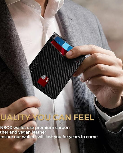 RUNBOX Wallet for Men Bifold RFID Blocking Wallets with 2 ID Window 14 Card Holders 1 cash pocket 1 Gift Box