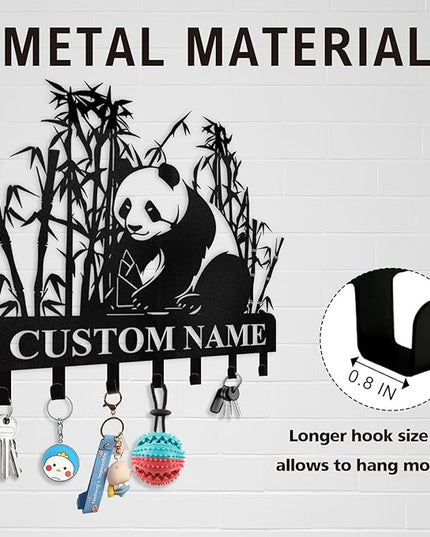 Dyoart Bamboo Panda Animal Wall Key Holder | Metal Key Organizer with Hooks | Coat Rack & Wall Decor for Front Door & Hallway